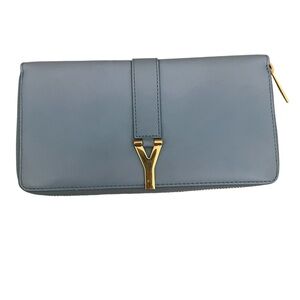 SAINT LAURENT Bleu Glacier Calfskin Leather Classic Y Zip Wallet